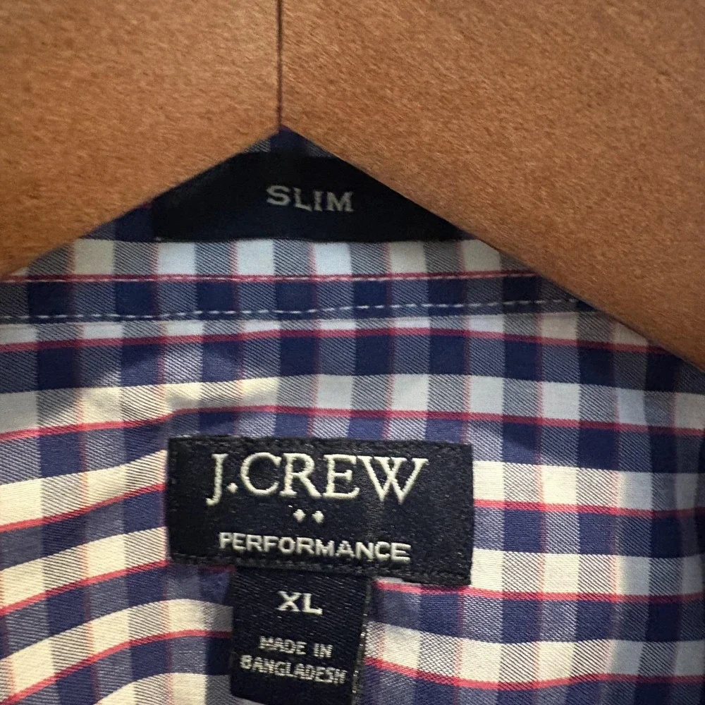 J.Crew Shirt Mens XL Extra‎ Large Blue Gingham Check Performance Slim AS989